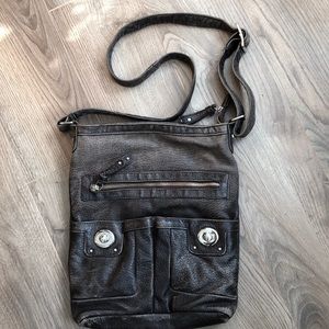 Brown leather messenger bag